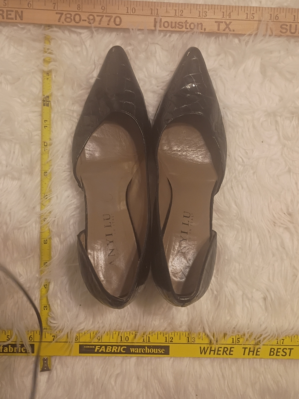 Anyi Lu Pointed D'Orsay Flats in Dark Brown Croc-Embossed Leather